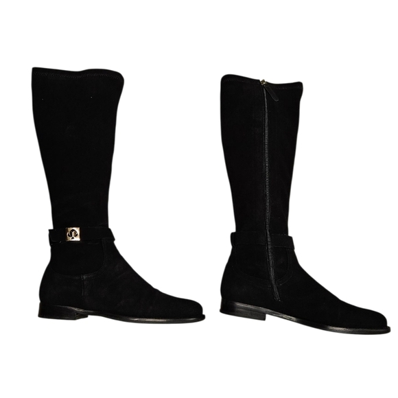 Kate Spade New York Verona Suede Riding Boots With Spade Charm In Black Size 7 - Picture 4 of 14